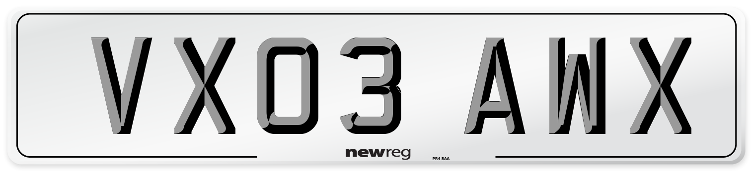 VX03 AWX Number Plate from New Reg